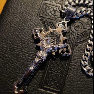 Religion Stainless Steel Saint St St. Benedict Crucifix Cross Pendants Necklace